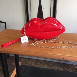 NWT red lips high gloss vegan wristlet / crossbody